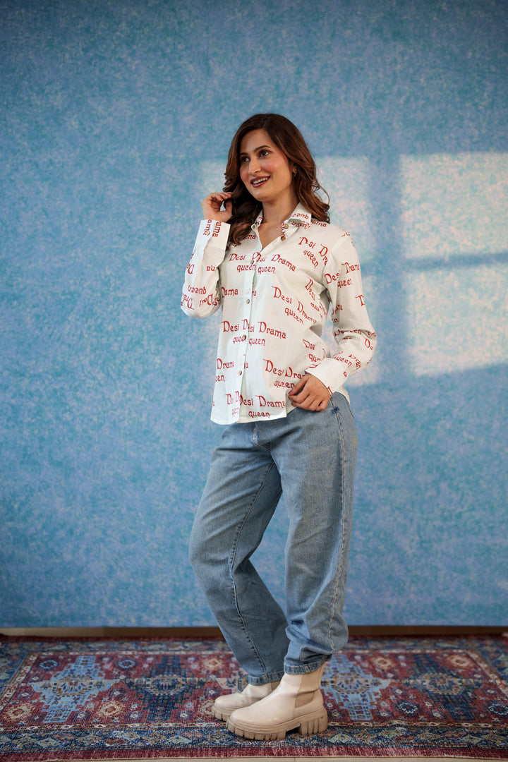 White "desi drama queen" cotton shirt