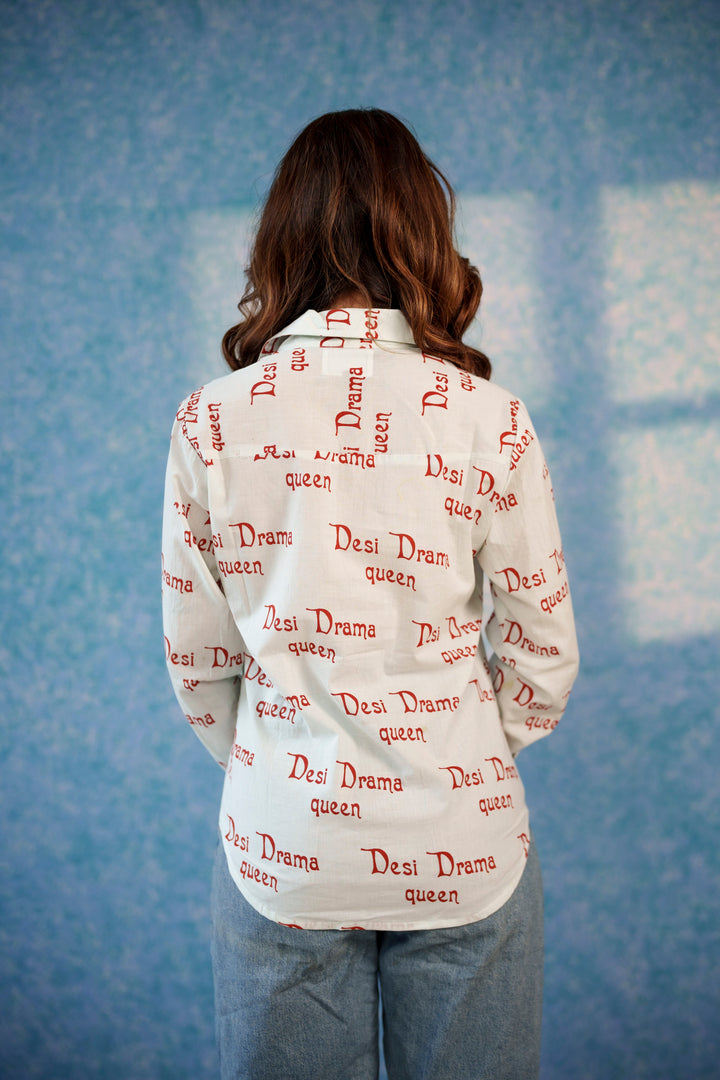 White "desi drama queen" cotton shirt