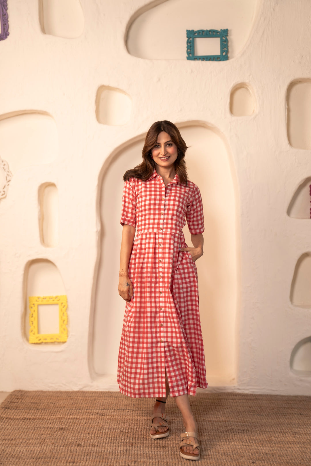 pink check shirt dress Sarah Shirtdress | Pale Pink Gingham