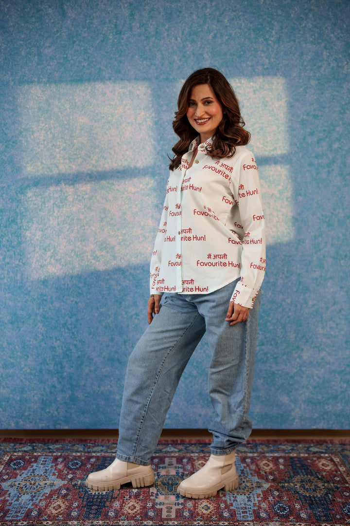 White "main apni favourite hoon" cotton shirt