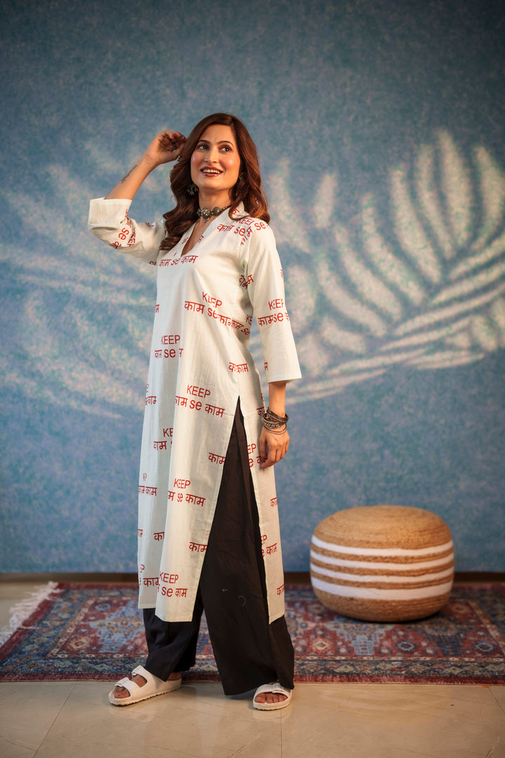 Kurta White "keep kaam se kaam"