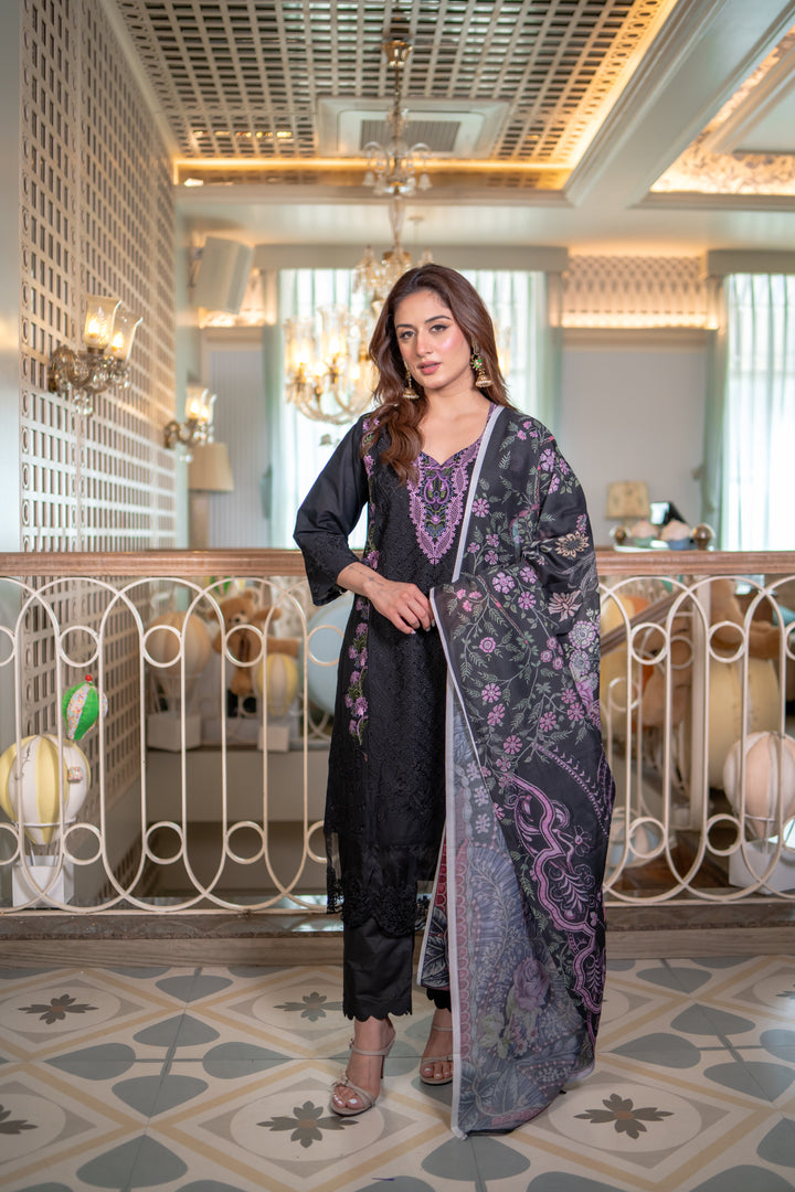 Chaand Black Cotton Lawn Suit