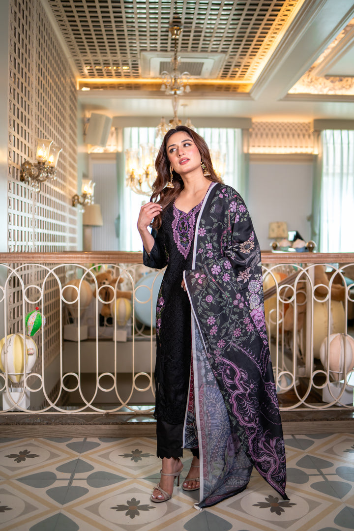 Chaand Black Cotton Lawn Suit