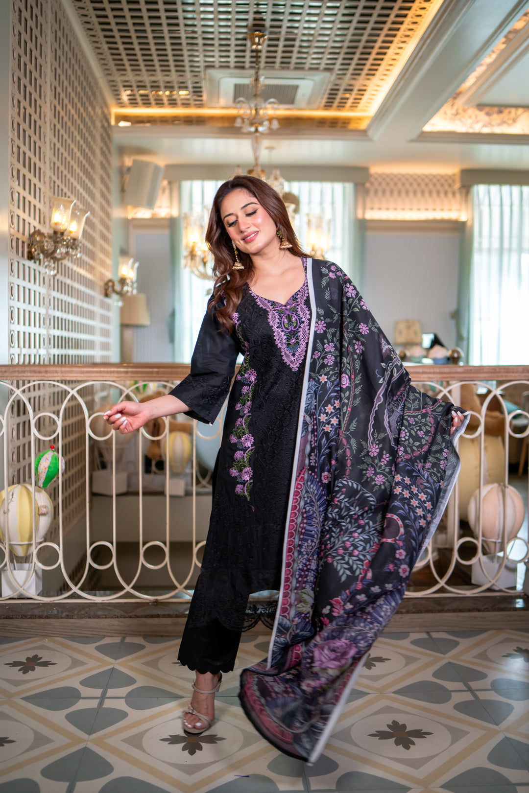 Chaand Black Cotton Lawn Suit