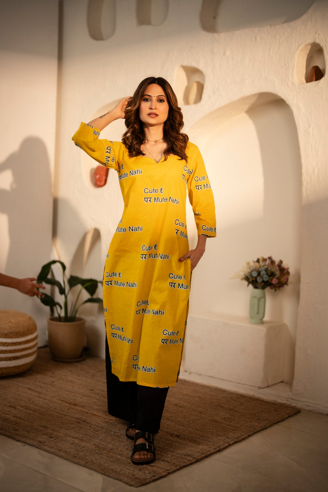 Kurta Yellow "cute hu par mute nahi"