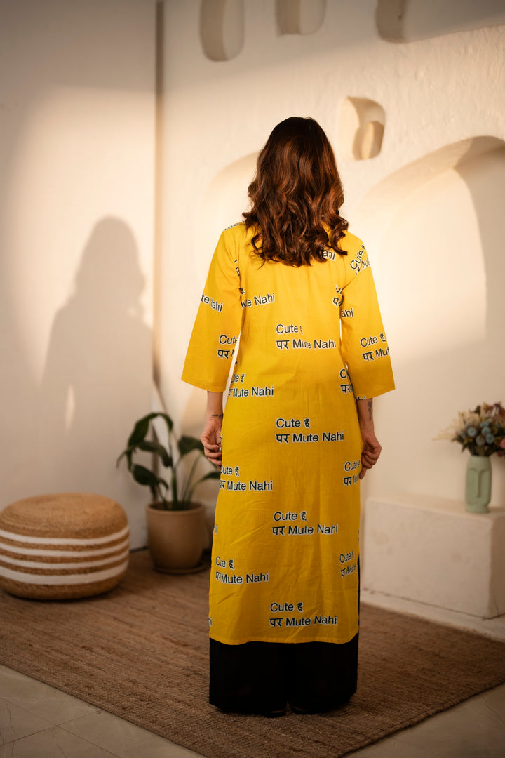 Kurta Yellow "cute hu par mute nahi"