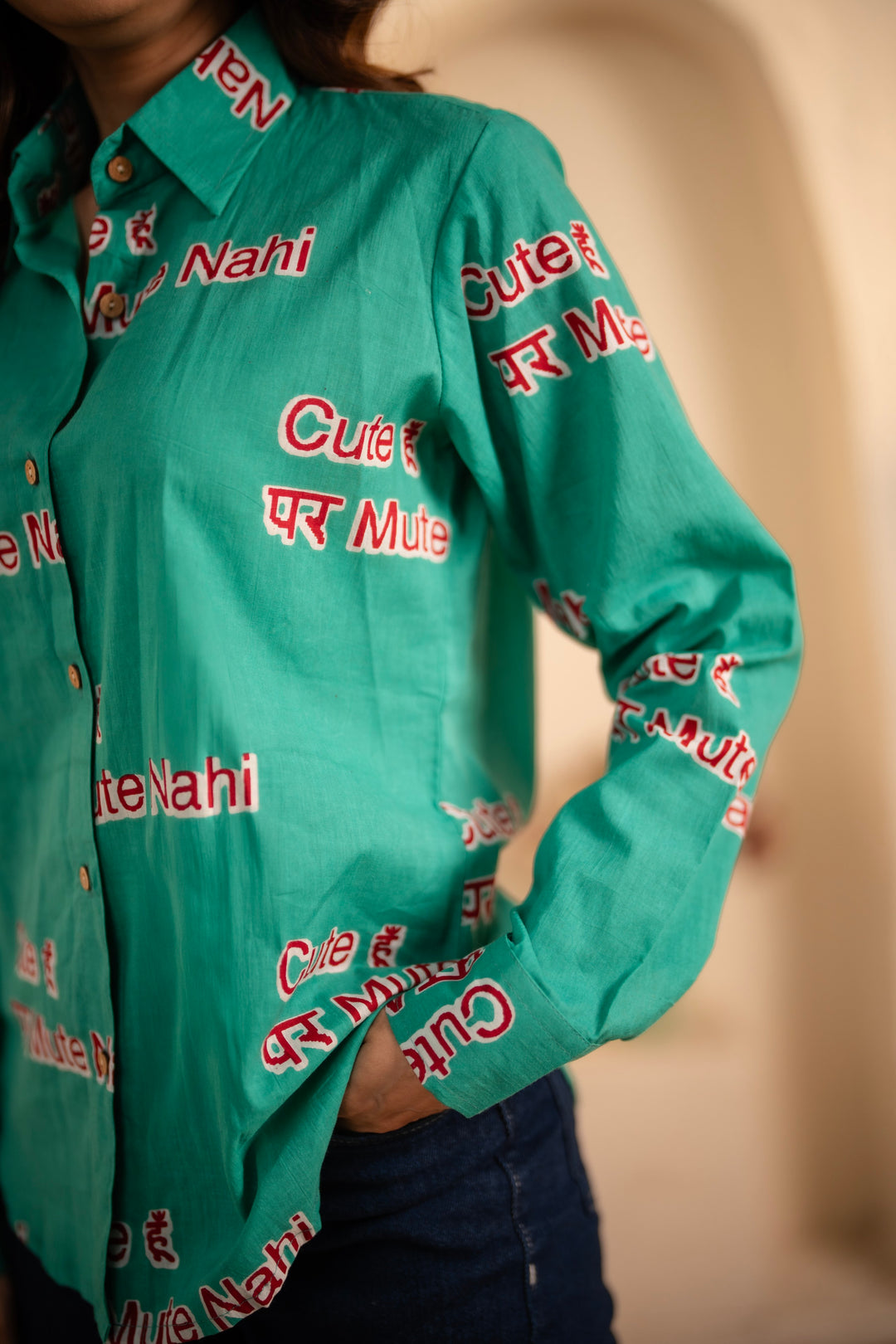 Mint "cute hu par mute nahi" cotton shirt