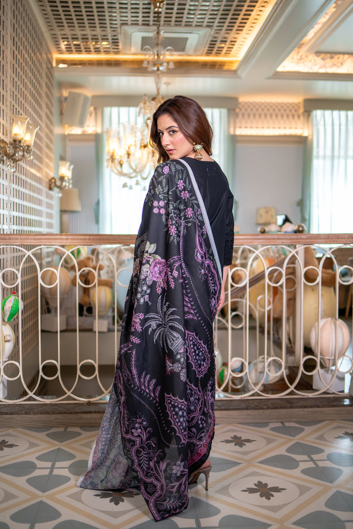 Chaand Black Cotton Lawn Suit
