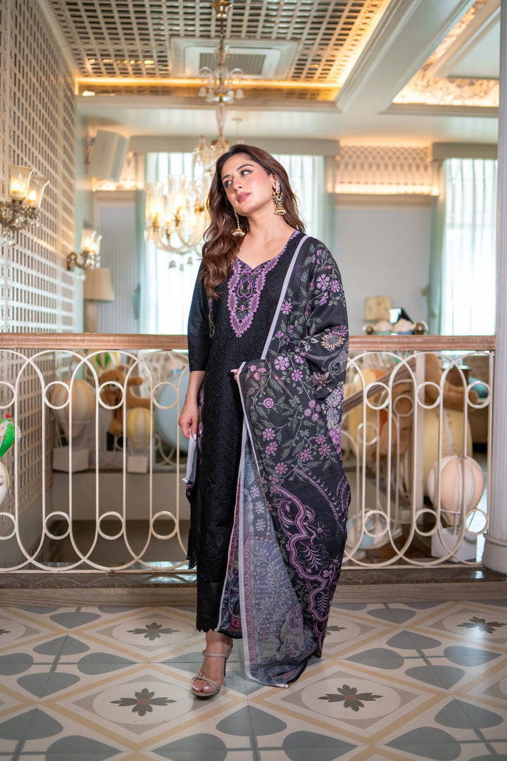 Chaand Black Cotton Lawn Suit