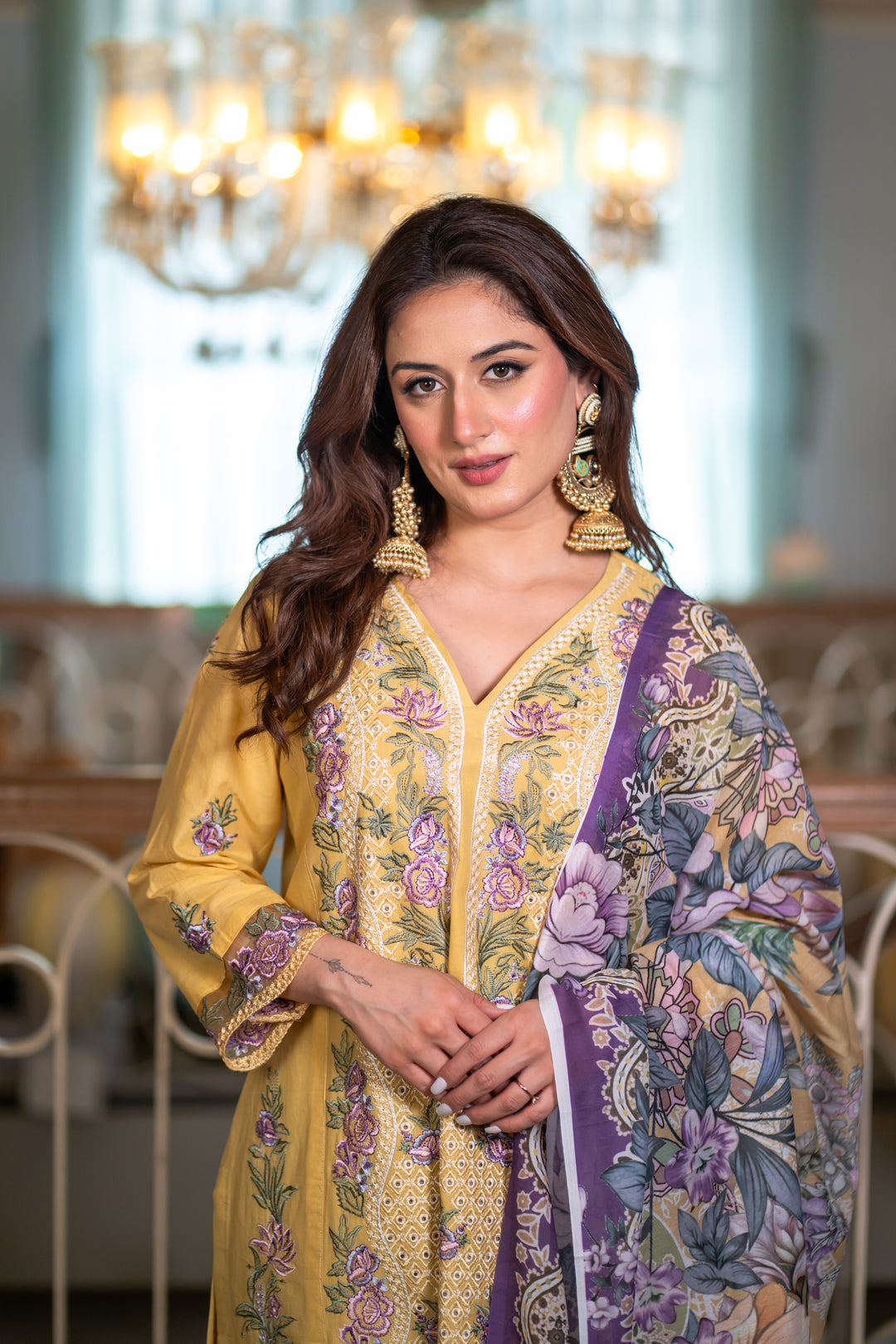 Isharya Yellow Cotton Lawn Suit