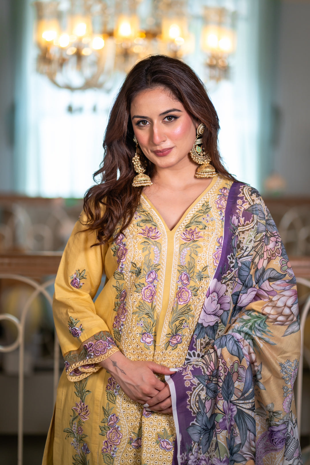 Isharya Yellow Cotton Lawn Suit