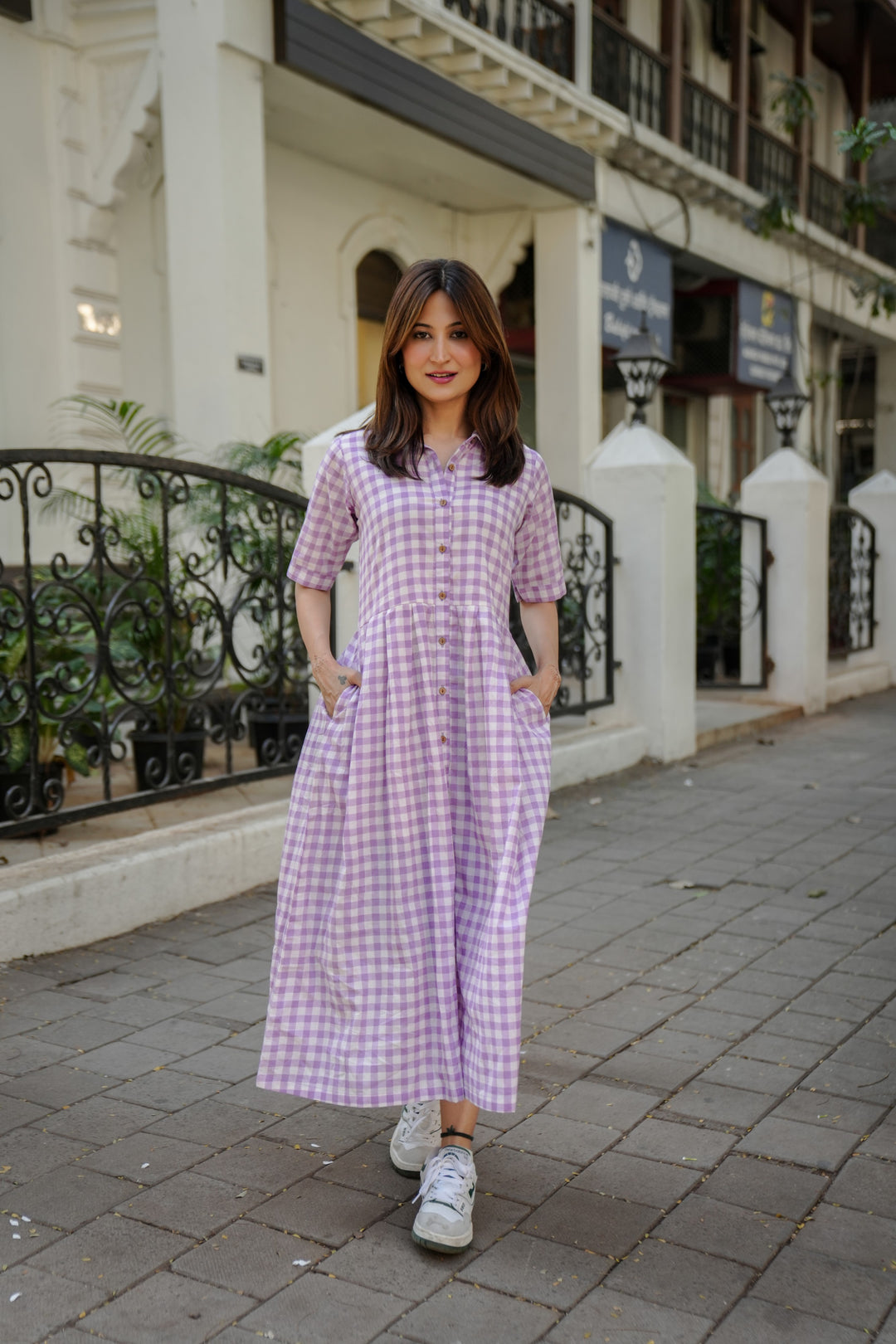 Purple checks cotton shirt dress DIMPLE DESIGN STUDIO Purple checks cotton shirt dress DIMPLE DESIGN STUDIO