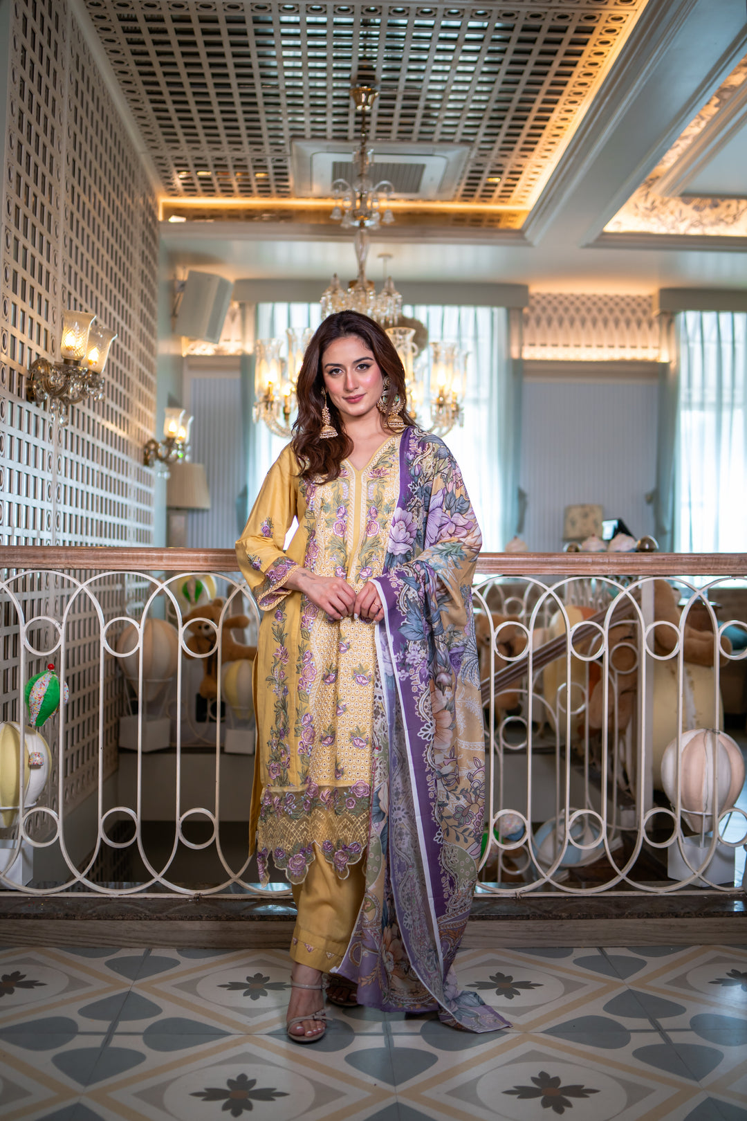 Isharya Yellow Cotton Lawn Suit