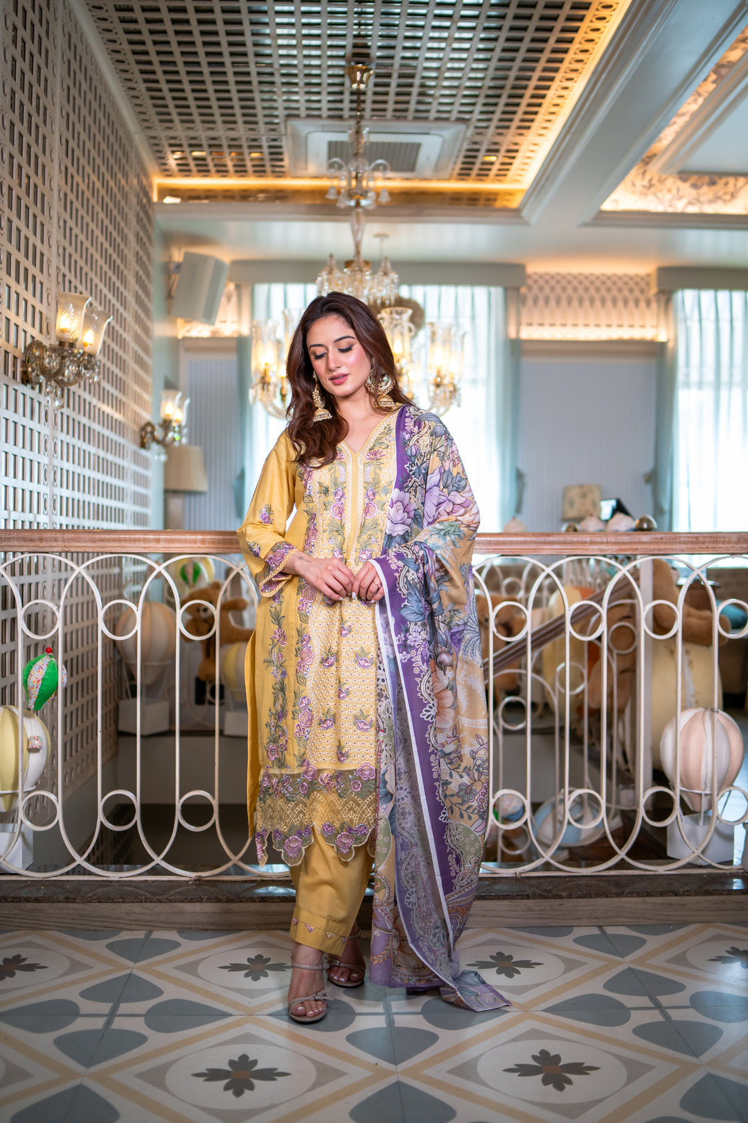 Isharya Yellow Cotton Lawn Suit