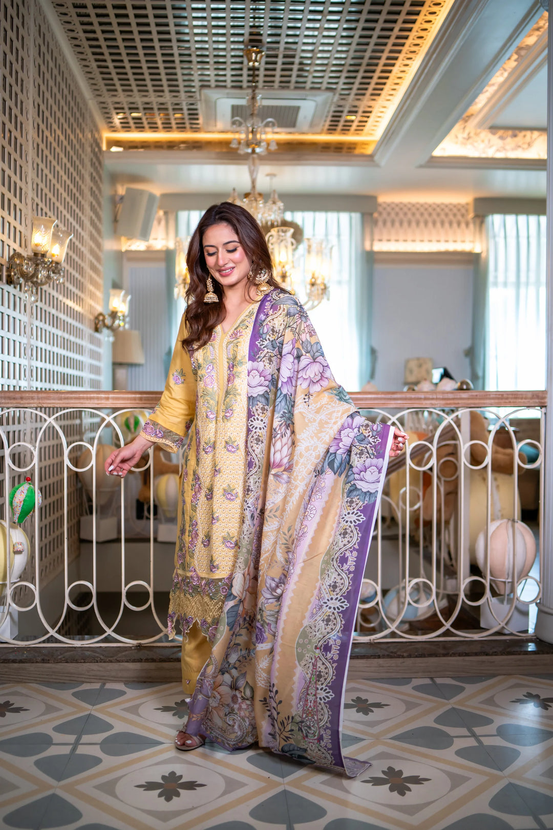 Unstitched - Isharya Yellow Cotton Lawn Suit