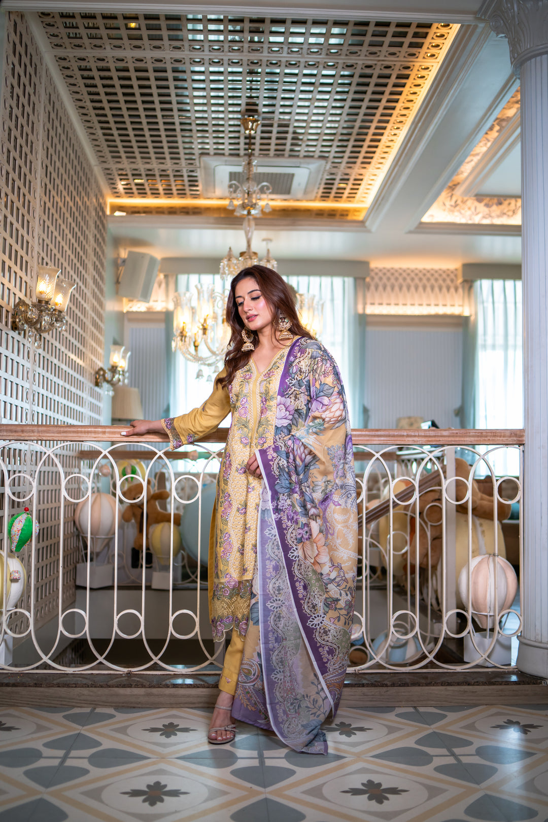 Isharya Yellow Cotton Lawn Suit
