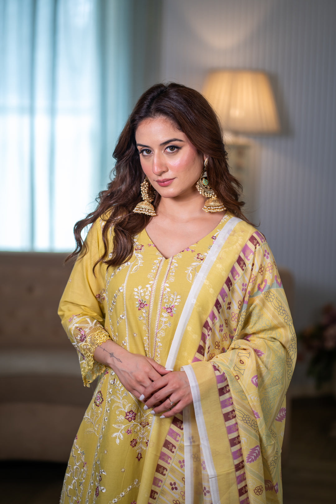 Hafsah Yellow Cotton Lawn Suit