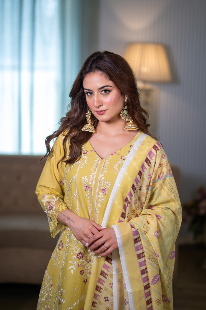 Hafsah Yellow Cotton Lawn Suit