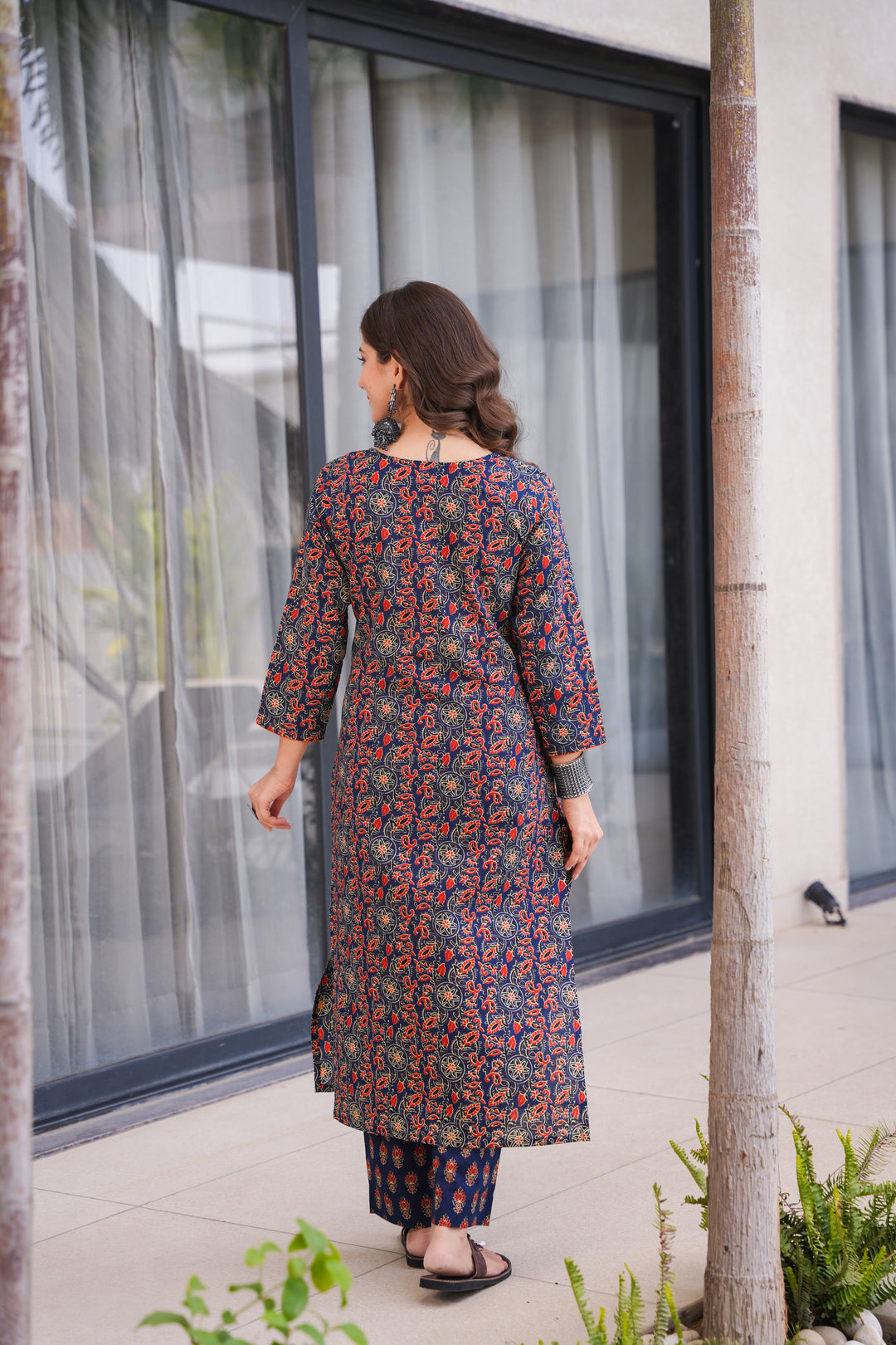 Saloni Blue Ajrak Cotton Suit Set