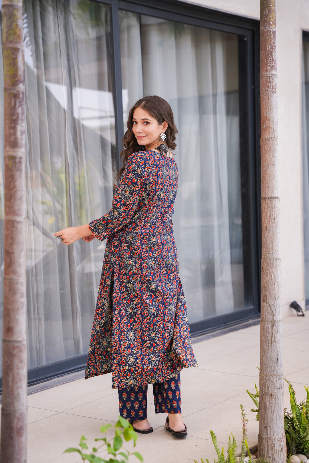 Saloni Blue Ajrak Cotton Suit Set