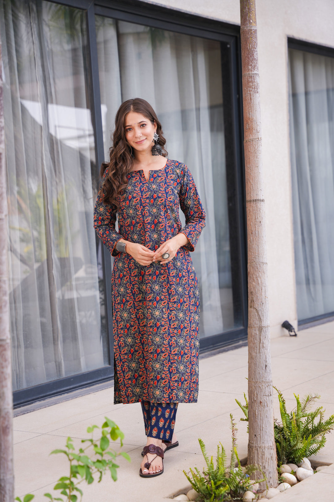 Saloni Blue Ajrak Cotton Suit Set