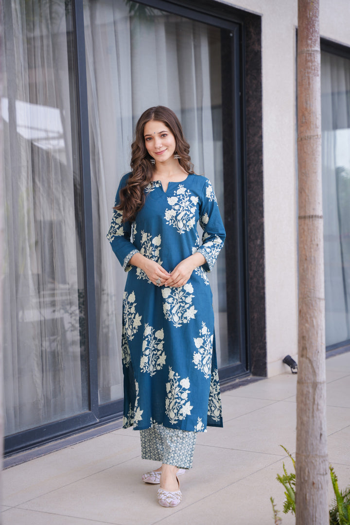 Ramya Blue Cotton Suit Set