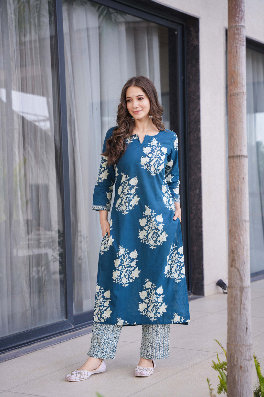 Ramya Blue Cotton Suit Set