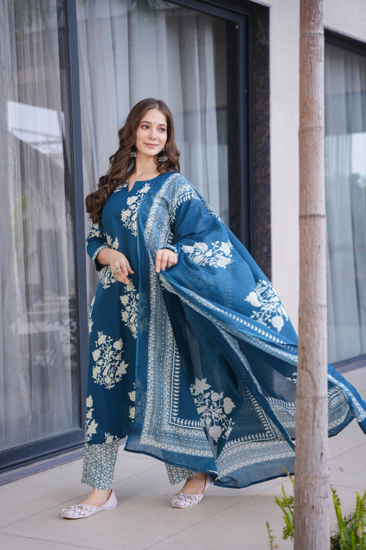 Ramya Blue Cotton Suit Set