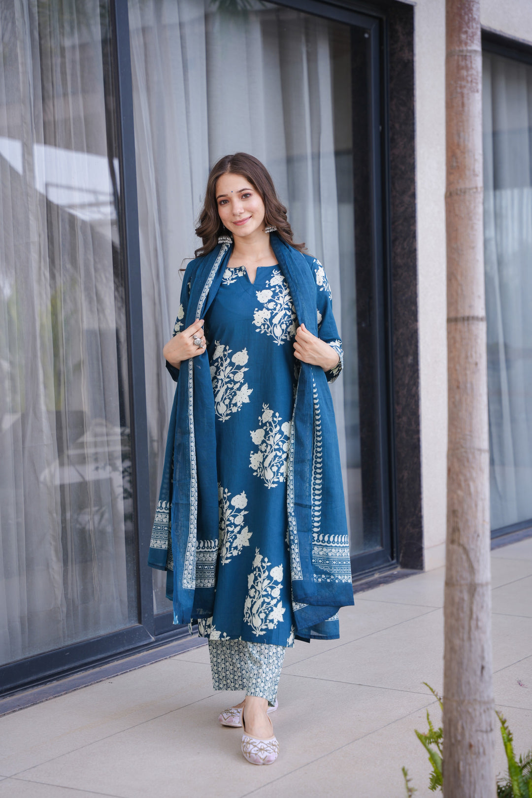 Ramya Blue Cotton Suit Set
