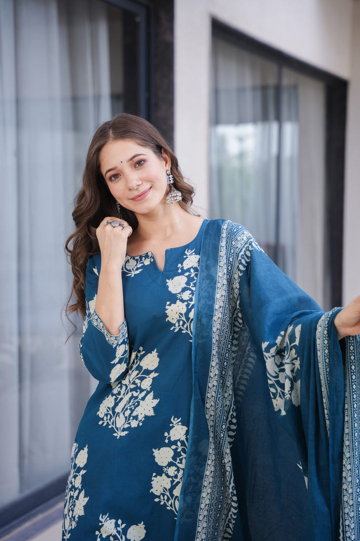 Ramya Blue Cotton Suit Set