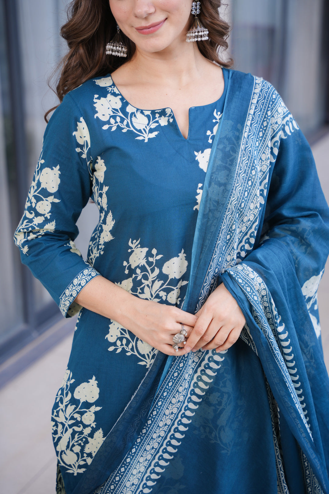 Ramya Blue Cotton Suit Set