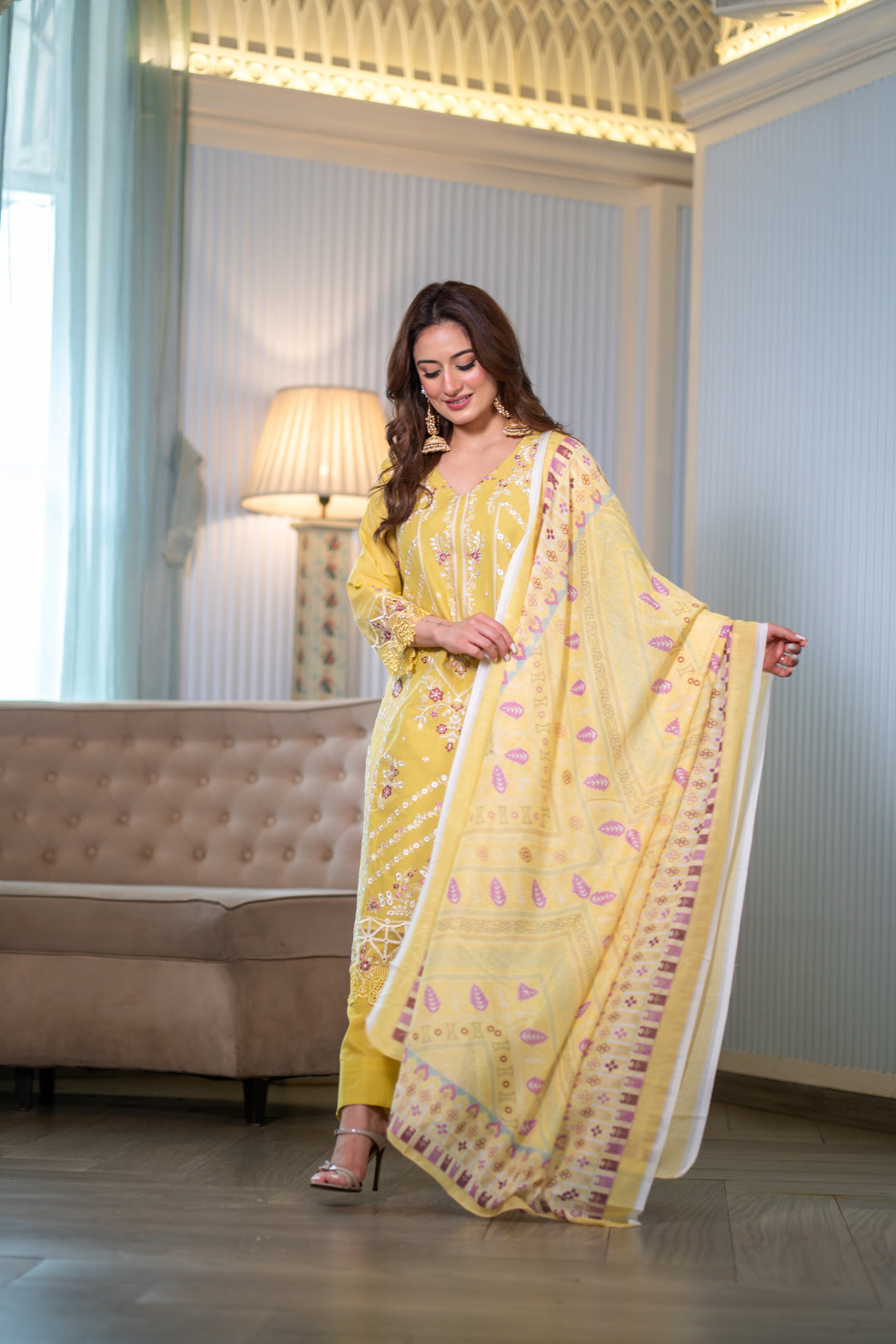 Hafsah Yellow Cotton Lawn Suit