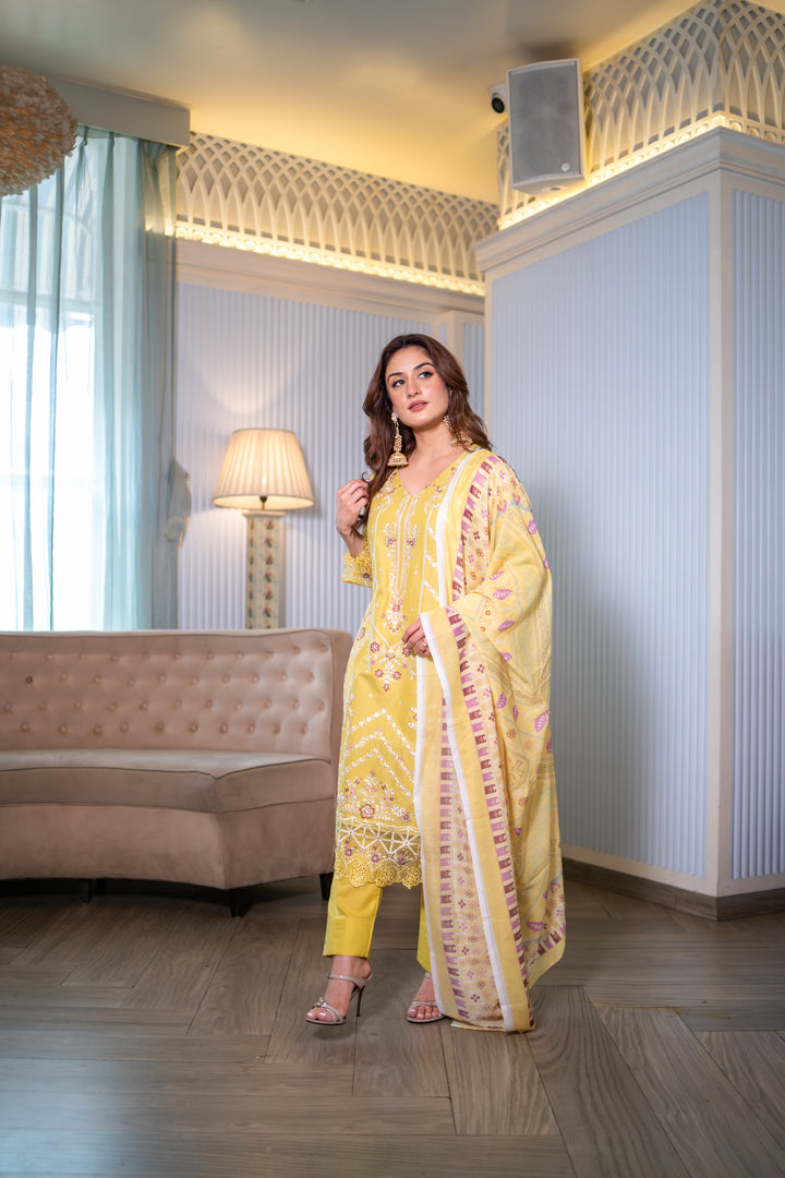 Hafsah Yellow Cotton Lawn Suit