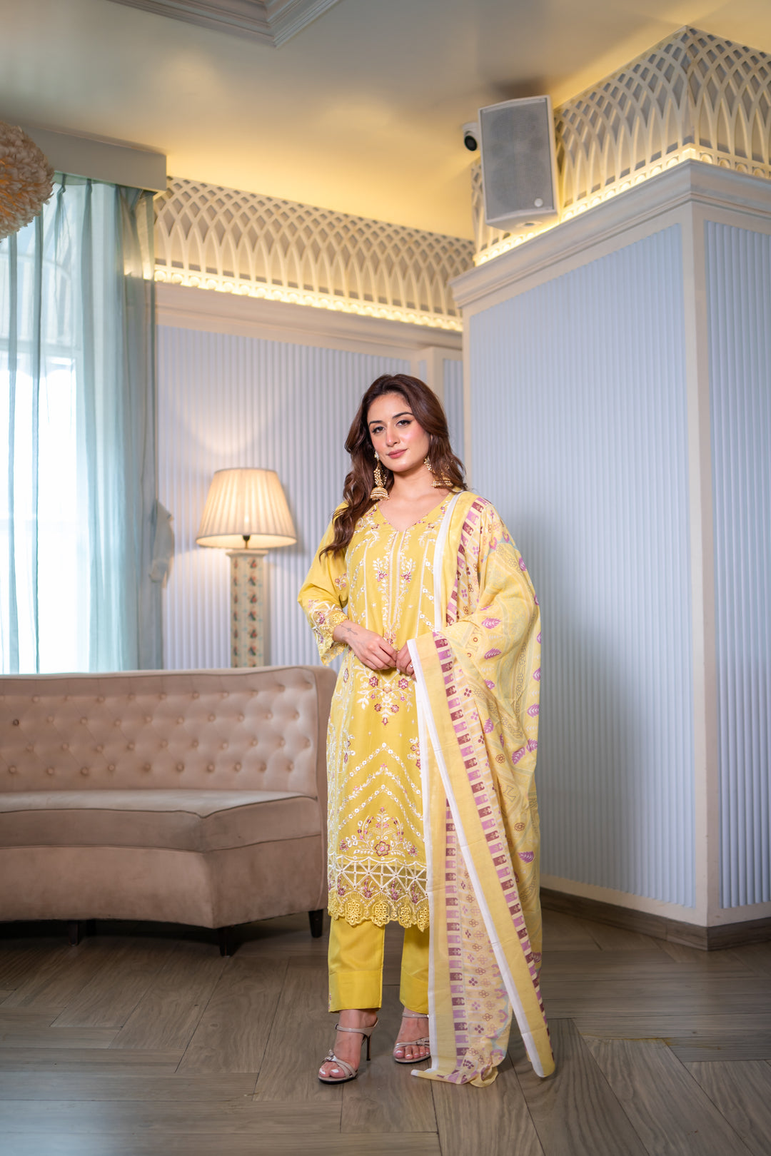 Hafsah Yellow Cotton Lawn Suit
