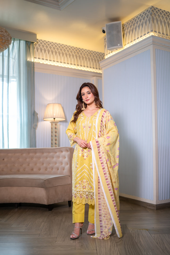 Hafsah Yellow Cotton Lawn Suit
