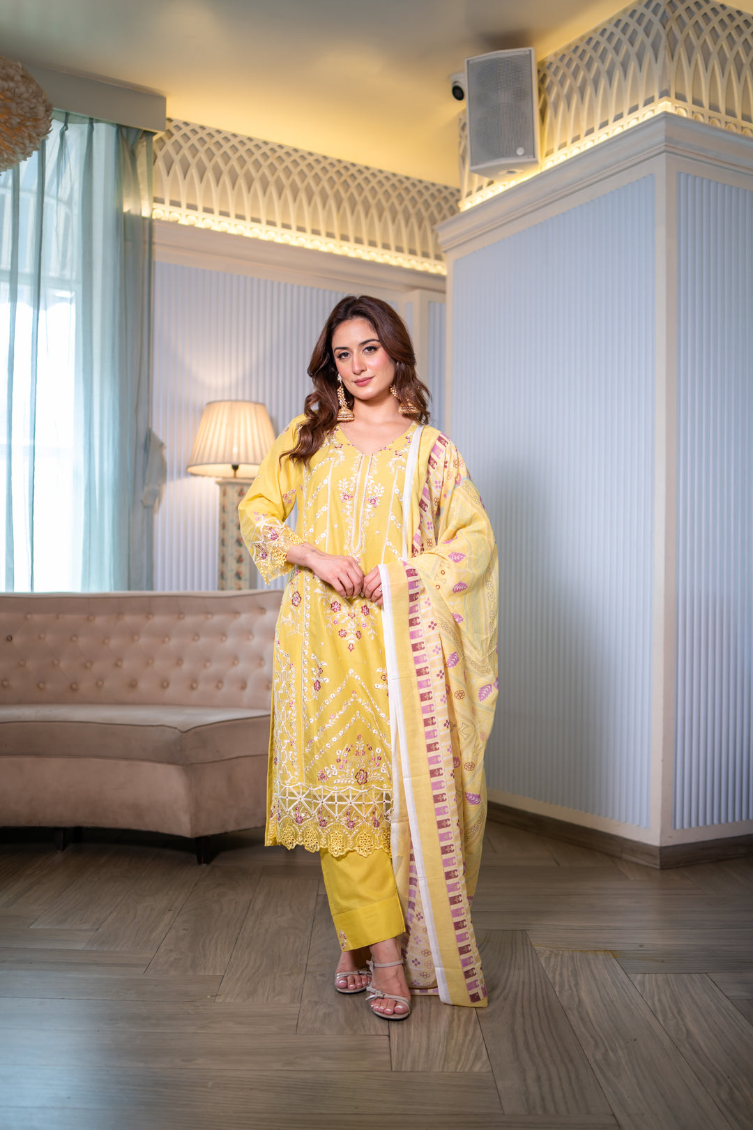 Hafsah Yellow Cotton Lawn Suit