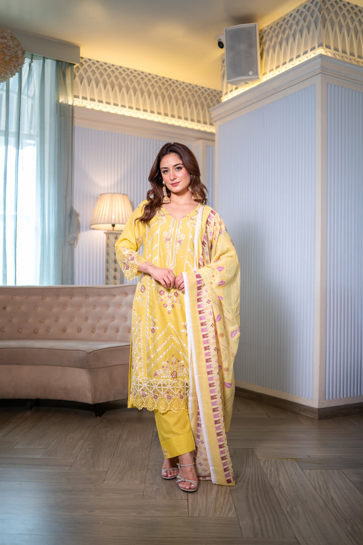 Hafsah Yellow Cotton Lawn Suit