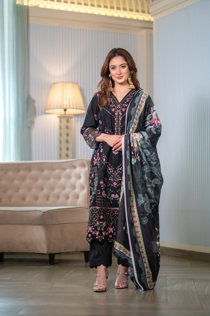 Nagma Black Cotton Lawn Set