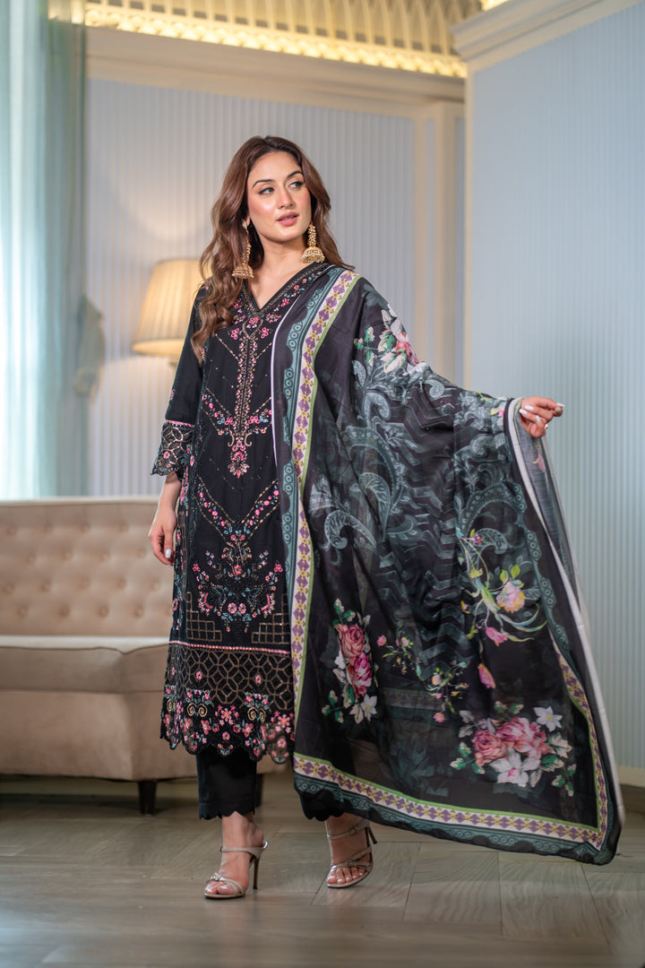Nagma Black Cotton Lawn Set