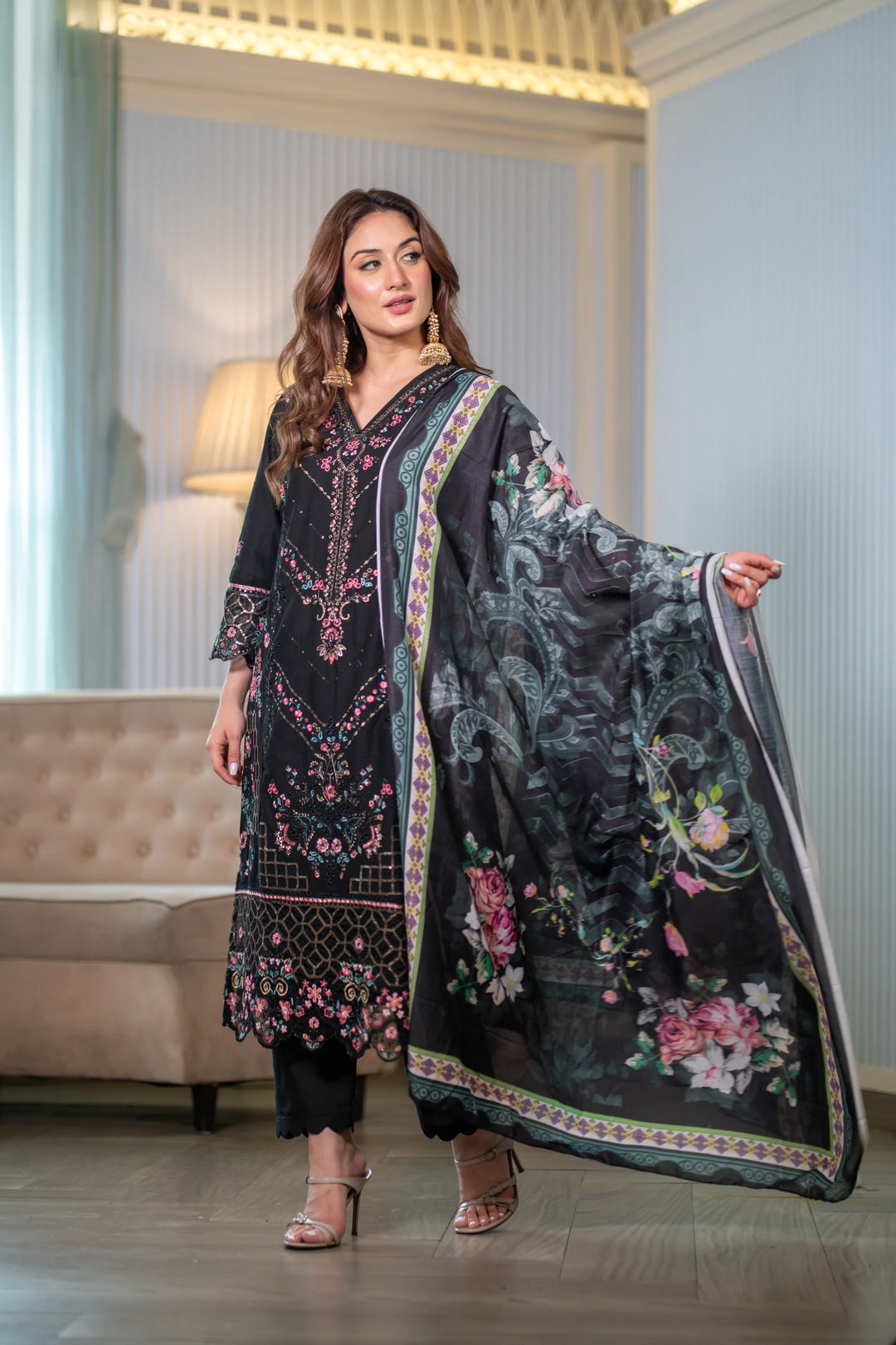 Unstitched - Nagma Black Cotton Lawn Set