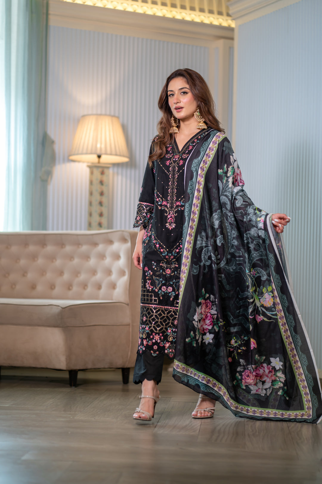 Nagma Black Cotton Lawn Set