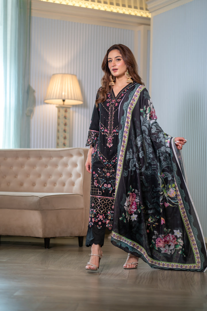 Nagma Black Cotton Lawn Set