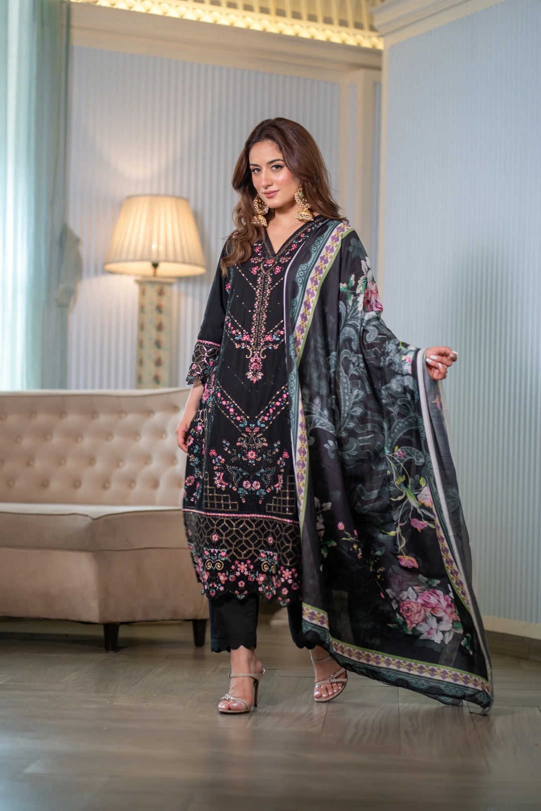 Unstitched - Nagma Black Cotton Lawn Set