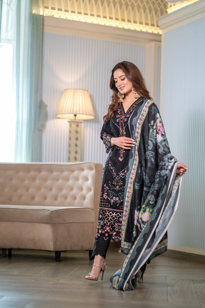 Nagma Black Cotton Lawn Set