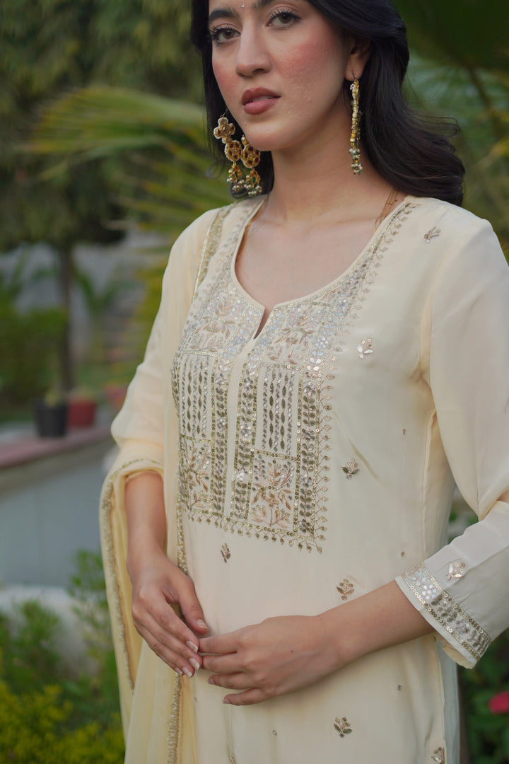Naira White Crepe Gota Set