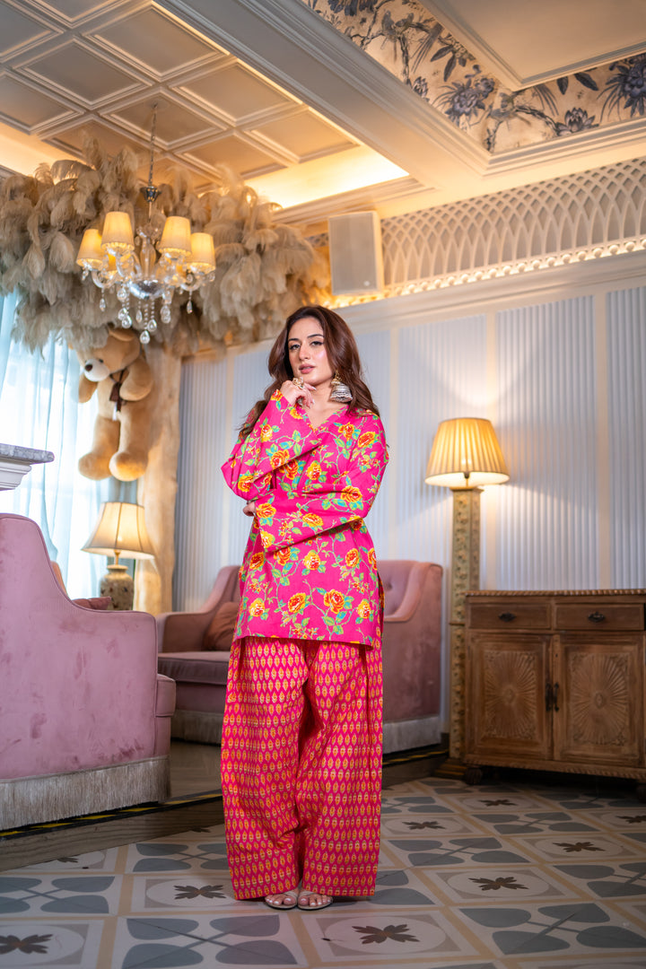 Madhuri Pink Cotton Farshi Set