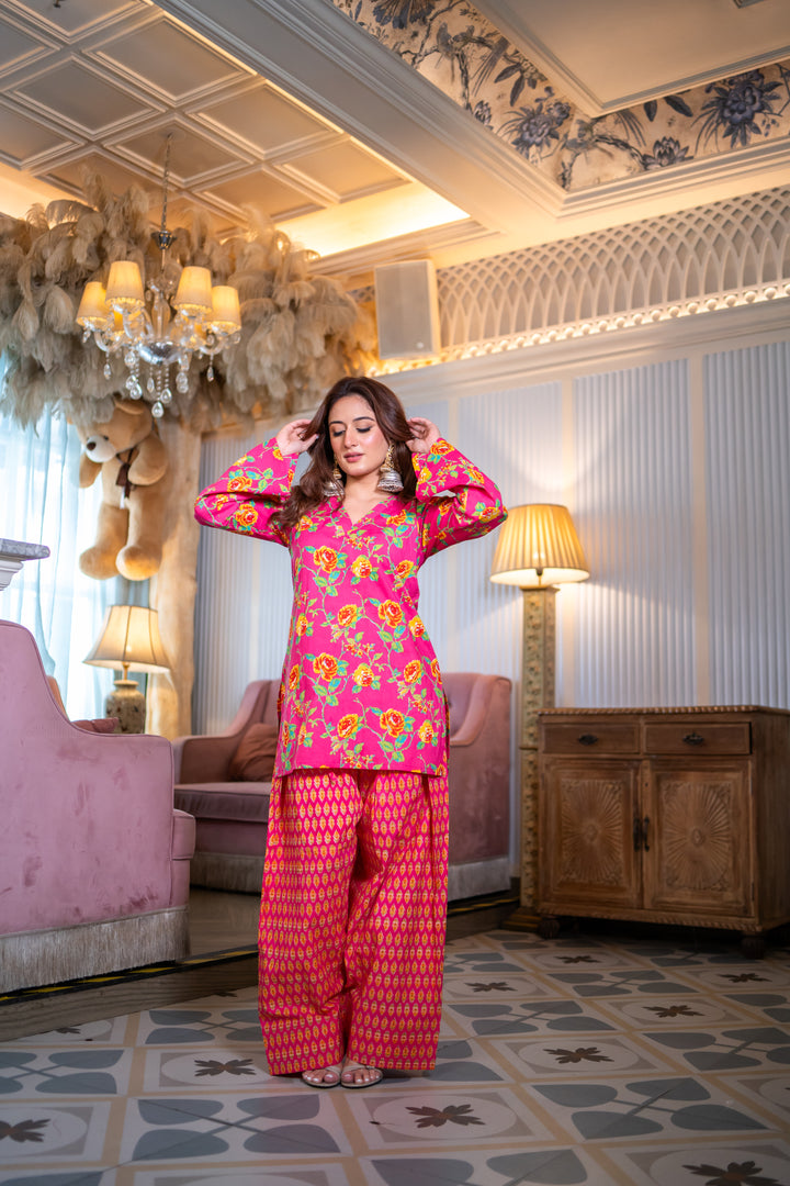 Madhuri Pink Cotton Farshi Set