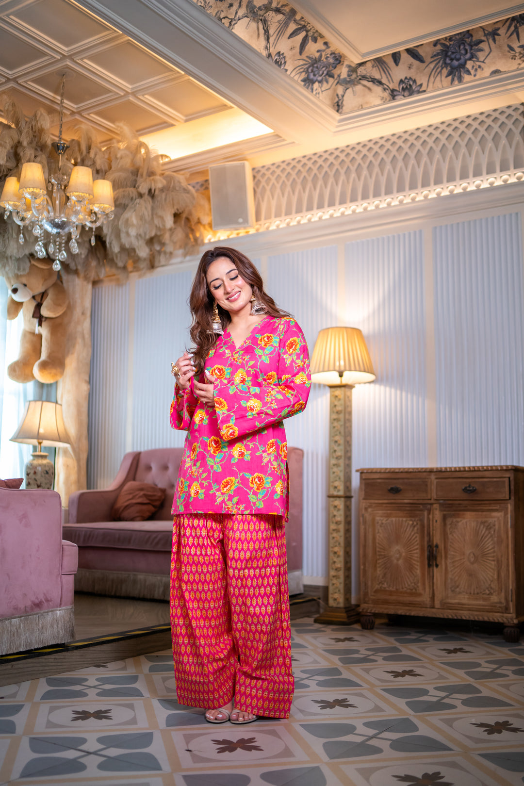 Madhuri Pink Cotton Farshi Set