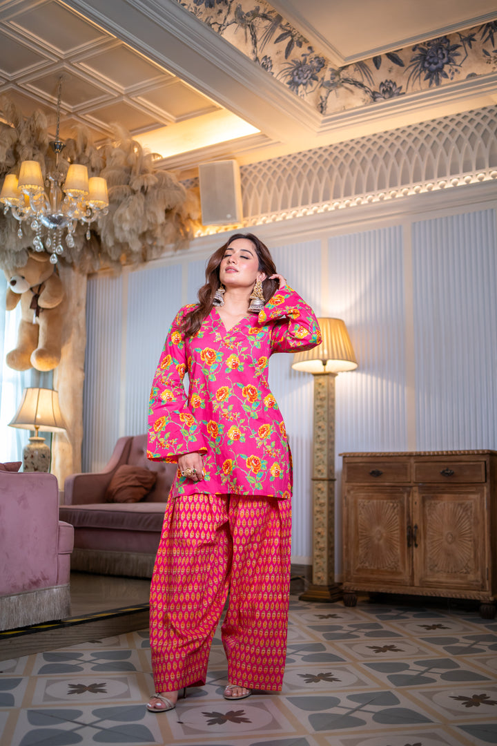 Madhuri Pink Cotton Farshi Set
