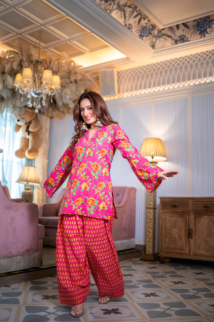 Madhuri Pink Cotton Farshi Set